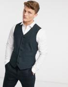Asos Design Skinny Suit Suit Vest In Mini Blackwatch Plaid Check In Navy And Green