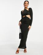 Parallel Lines Cut Out 2-in-1 Maxi Dress In Black