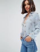 New Look Petite Stripe Bird Print Shirt - Blue