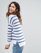Brave Soul Loose Fit Sweater With Split Hem - Cream