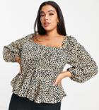 Missguided Plus Ruched Blouse In Dalmatian Print-white