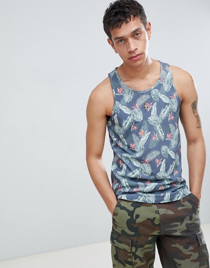 Jack & Jones Originals Tank In All Over Floral Print - Navy