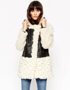 Asos Jacket In Leather Look With Faux Fur Panels - Multi