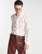 Asos Design Regular Shirt In Floral Burnout With Shawl Neck In White