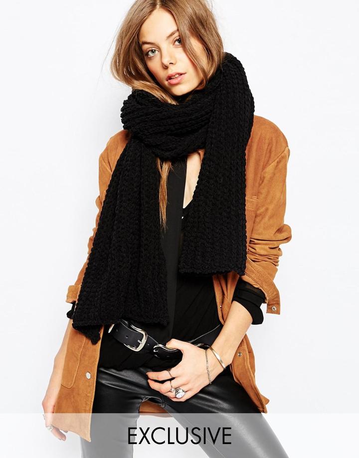 Stitch & Pieces Soft Knit Blanket Scarf - Black