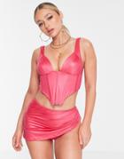 Asos Luxe Satin Wrap Skirt Bikini Bottom In Hot Pink