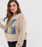 Daisy Street Plus Relaxed Sweatshirt With Tarot Card Print - Beige