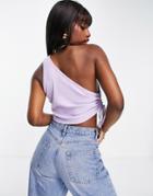 Na-kd Ruched Detail One Shoulder Crop Top In Lilac-purple
