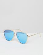 Jeepers Peepers Tear Drop Aviator Sunglasses With Blue Mirror Lens - Blue