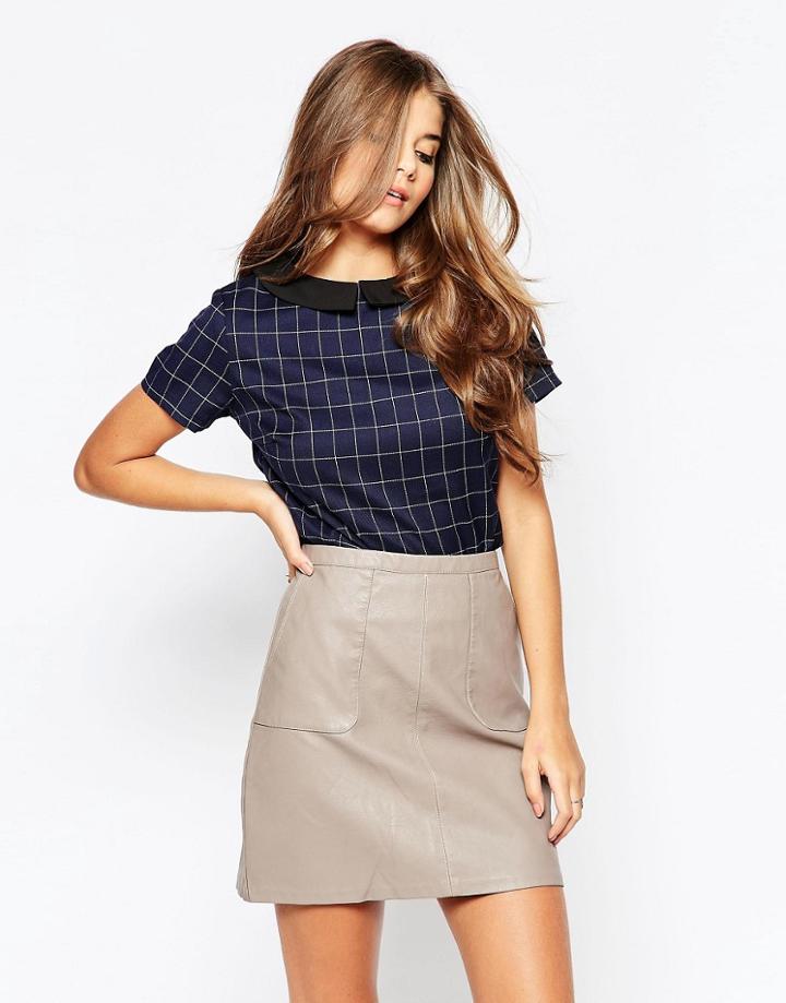 Poppy Lux Olina Top In Check - Navy