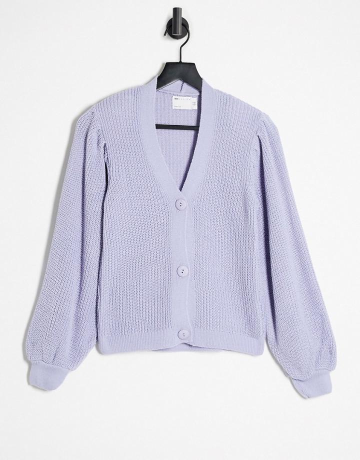 Asos Design Cardigan With Shoulder Pads In Blue-blues