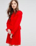 Miss Selfridge Dobby Mesh Ruffle Dress - Red
