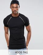 Asos Tall Muscle Raglan T-shirt With Rose Gold Zips In Black - Black