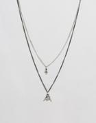 Asos Double Layer Necklace With Hand Charms In Gunmetal - Silver