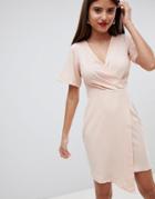 Closet London Wrap Over Midi Dress - Pink
