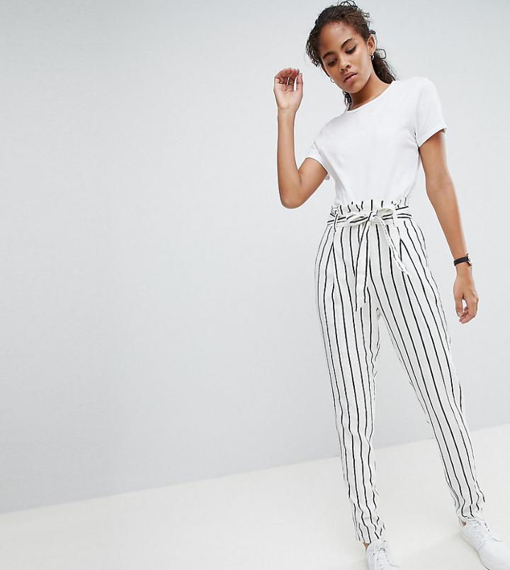Asos Design Tall Tailored Casual Tie Waist Linen Peg Pants In Stripe - Multi