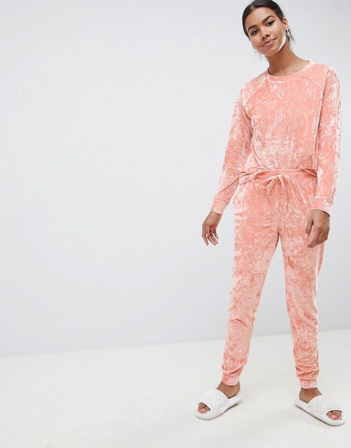 Asos Design Lounge Crushed Velvet Jogger - Pink