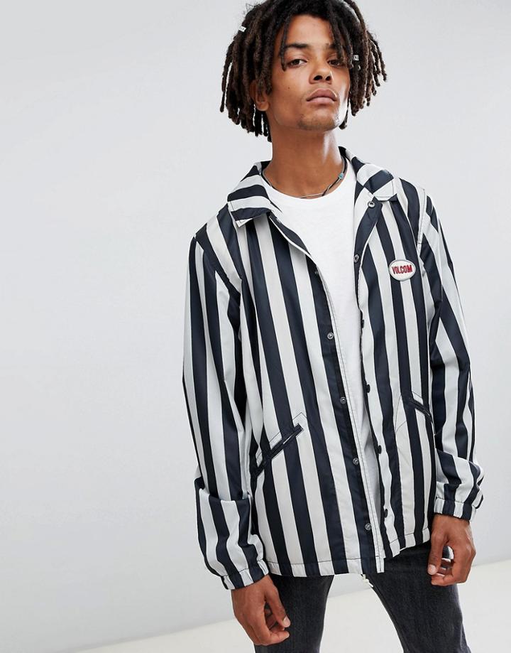 Volcom Brews Striped Coach Jacket In White - White