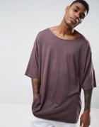Asos Super Oversized T-shirt With Scoop Neck And Raw Edges In Brown - Brown