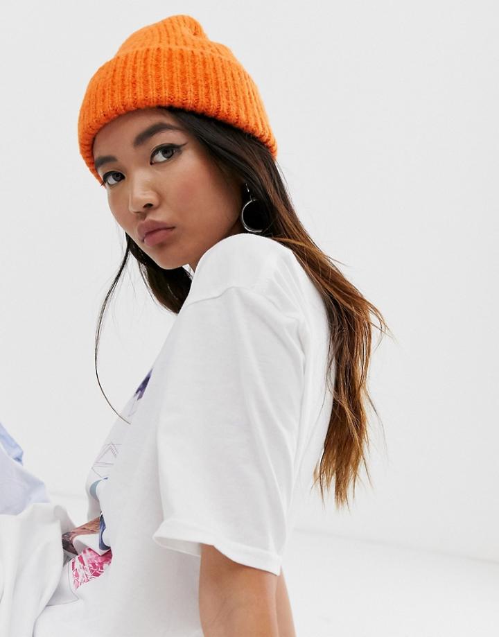 Asos Design Fluffy Fisherman Beanie In Orange