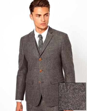Asos Slim Fit Suit Jacket In Herringbone