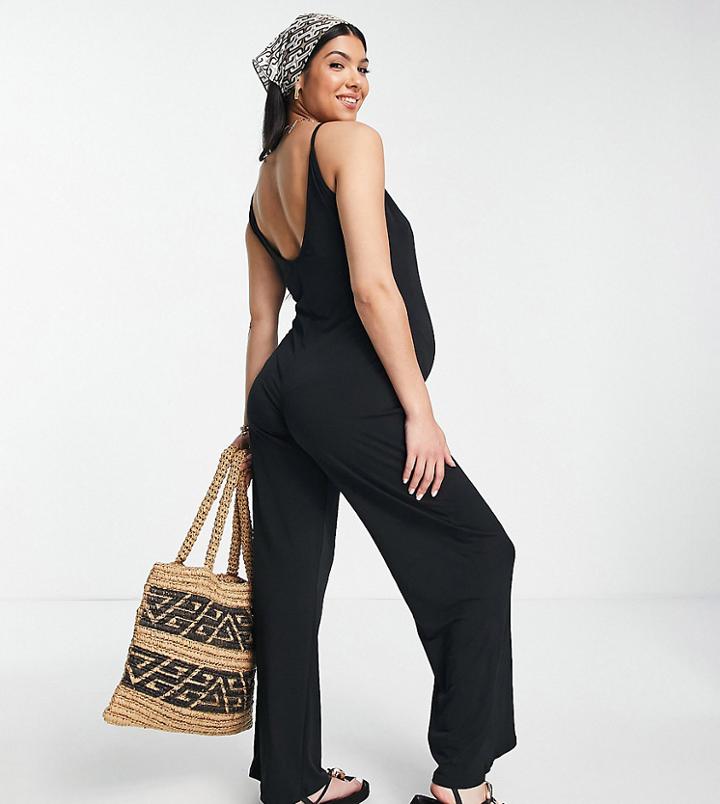 River Island Maternity Strappy Wide Leg Jumpsuit In Black