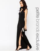 True Decadence Petite High Neck Plunge Maxi Dress - Black