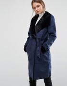 Vero Moda Faux Shearling Belted Coat - Navy