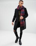 Stradivarius Checked Scarf In Navy And Red - Red