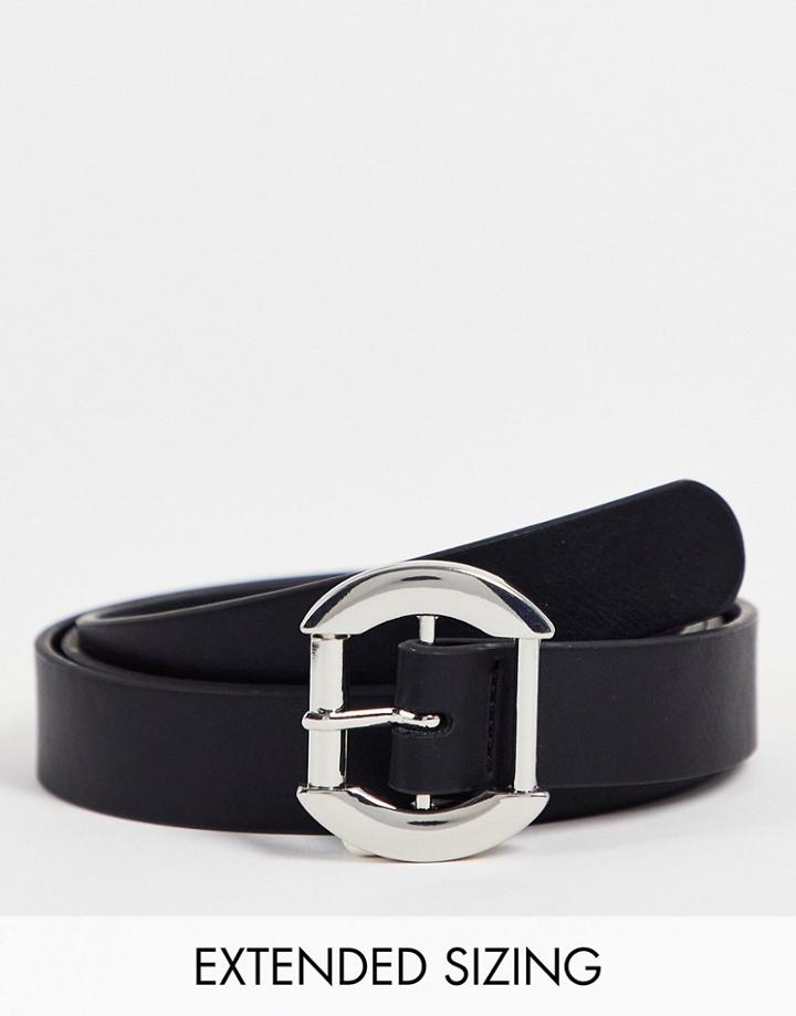 Asos Design Skinny Belt In Black Faux Leather With Silver Buckle Detail