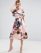 Asos Scuba Ruffle Crop Top With Border Floral Dress - Multi