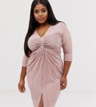 Koco & K Plus Knot Front Plisse Midi Dress In Mauve - Purple