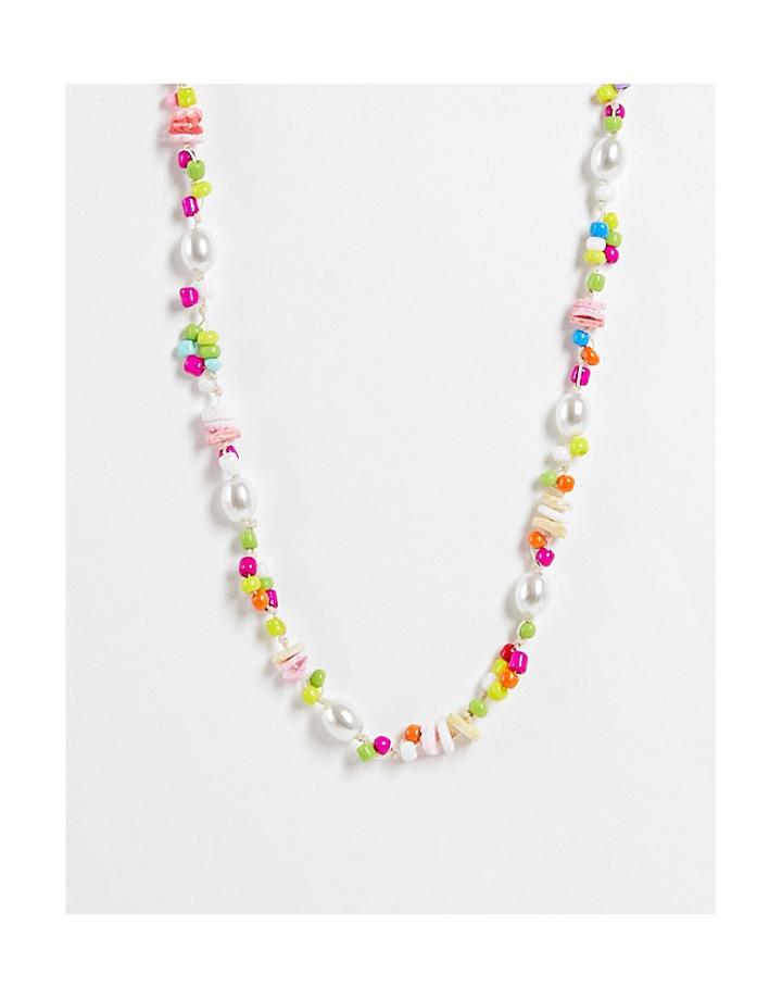 Designb Beaded Necklace With Faux Pearl And Stone-multi