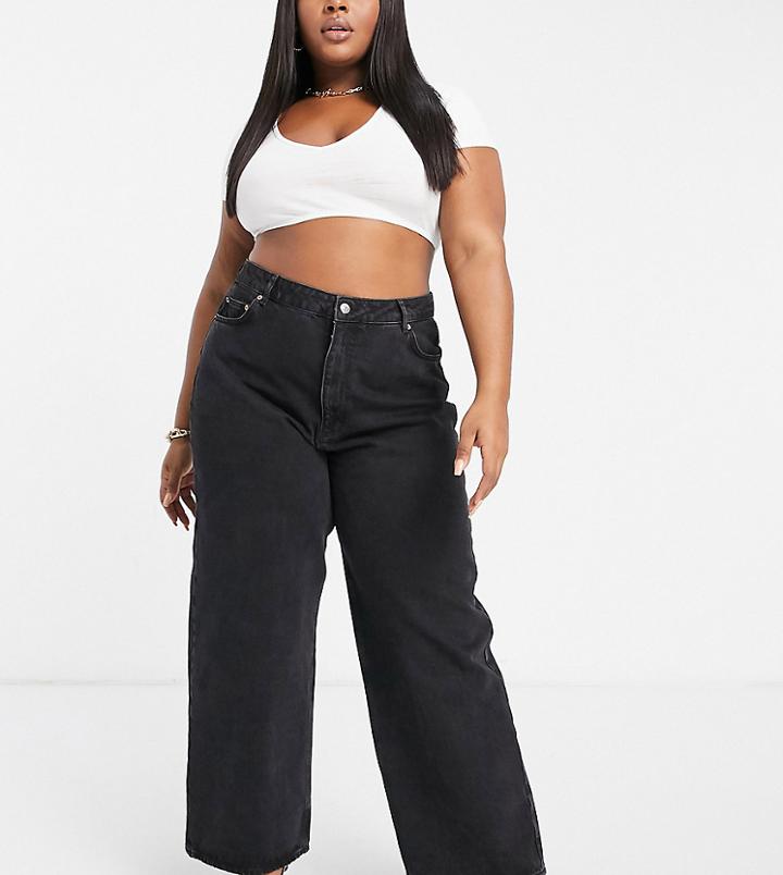 Asos Design Curve High Rise 'relaxed' Dad Jeans In Washed Black