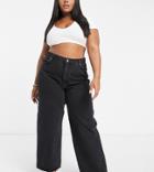 Asos Design Curve High Rise 'relaxed' Dad Jeans In Washed Black