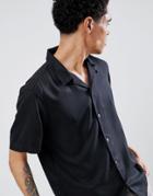 Pull & Bear Join Life Shirt With Revere Collar In Black - Black