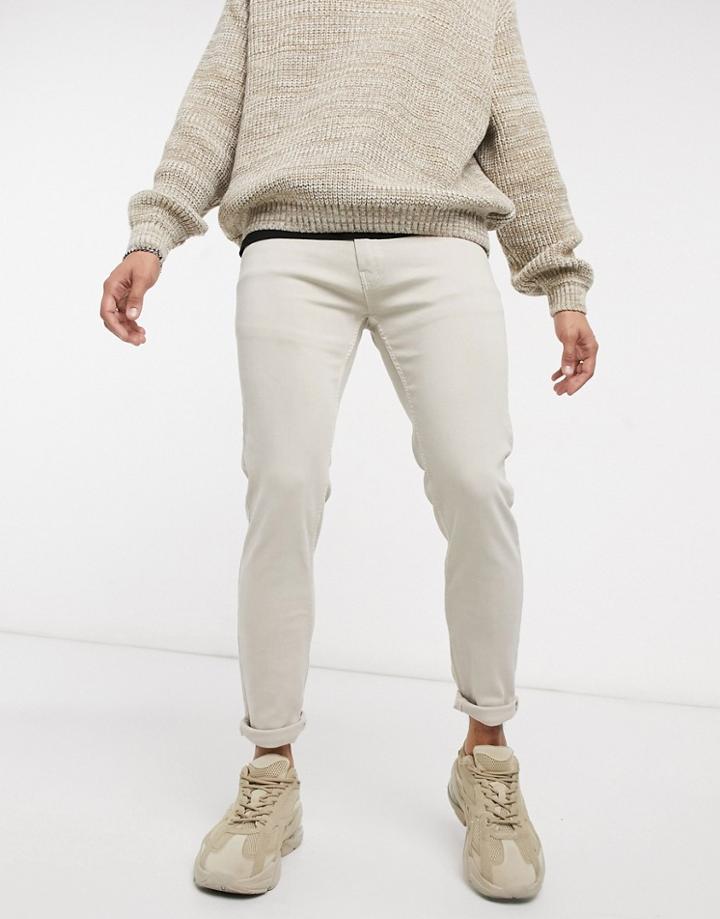 Bershka Slim Fit Pants In Sand-neutral