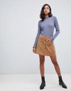Abercrombie & Fitch Suedette Button Through Mini Skirt - Beige