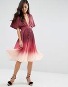 Asos Ombre Pleated Caftan Midi Dress - Red