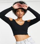 Asos Design Tall Long Sleeve V Front & Back Top In Black