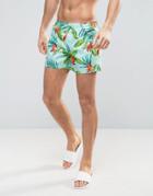 Mango Man Swim Shorts In Blue Tropical Print - Blue