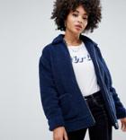 Missguided Oversized Borg Zip Jacket In Navy - Navy