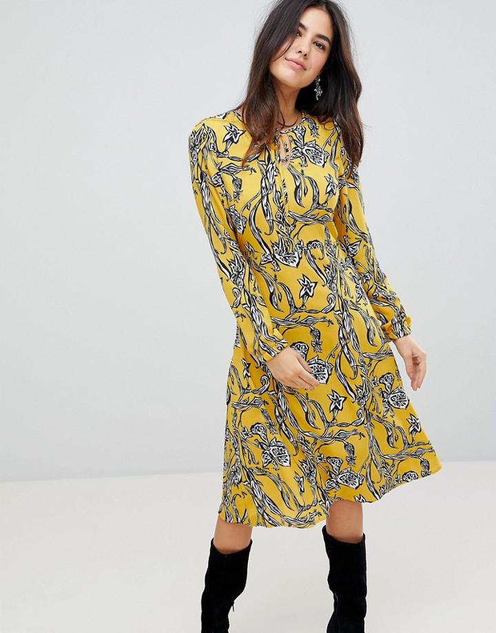 Ax Paris Floral Print Midi Dress - Yellow