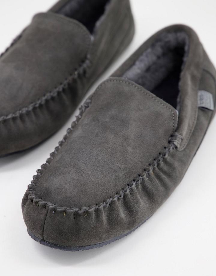 Sheepskin By Totes Leather Moccasin Slippers In Granite-grey