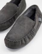 Sheepskin By Totes Leather Moccasin Slippers In Granite-grey