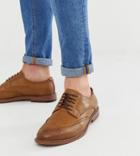 Asos Design Wide Fit Brogue Shoes In Tan Faux Leather