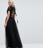 Chi Chi London Petite Maxi Tulle Dress With Lace Up Back - Black