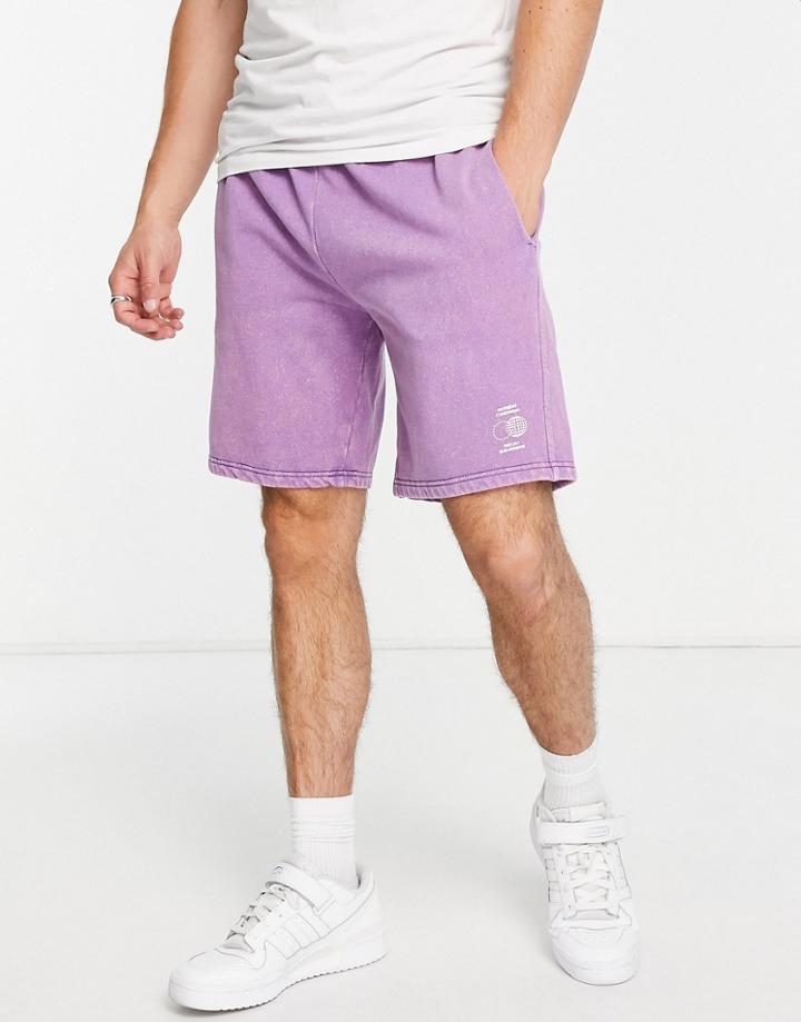River Island Slim Washed Shorts In Purple