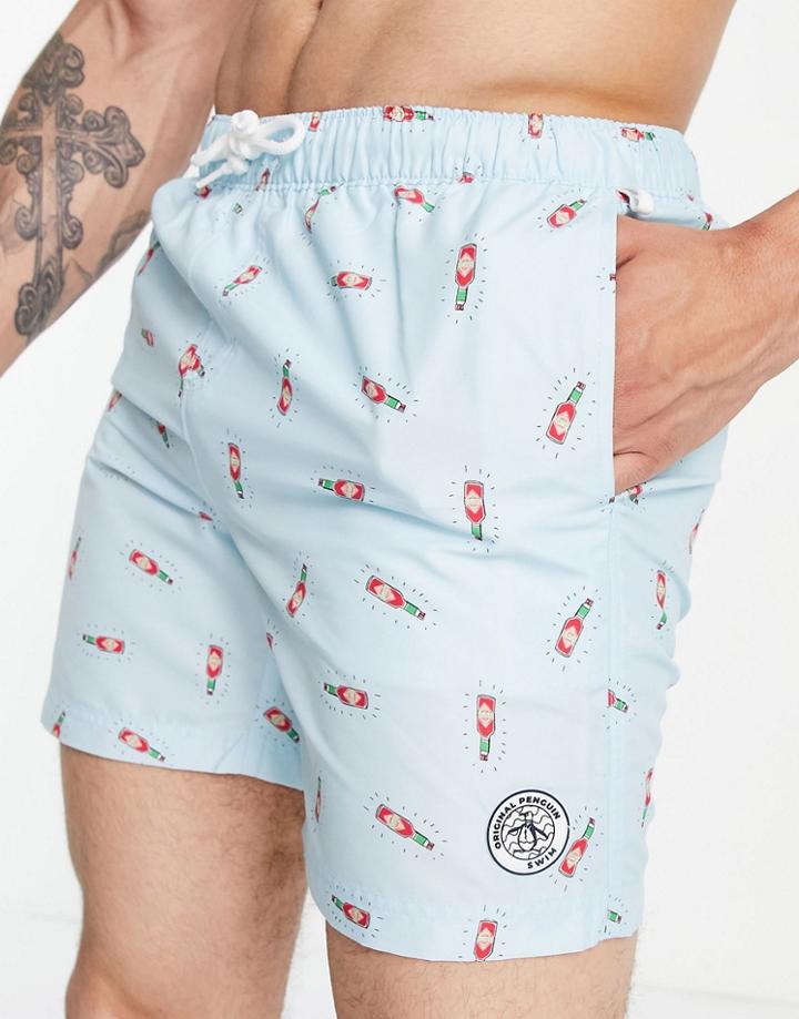 Original Penguin Print Swim Shorts-blues