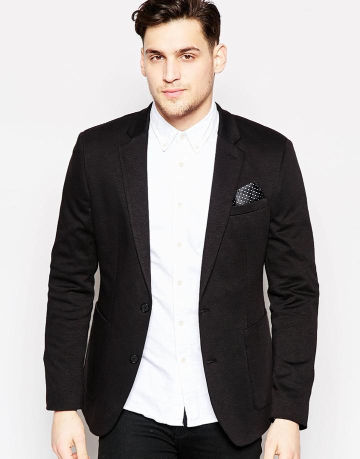 Asos Skinny Fit Blazer In Jersey In Black - Black